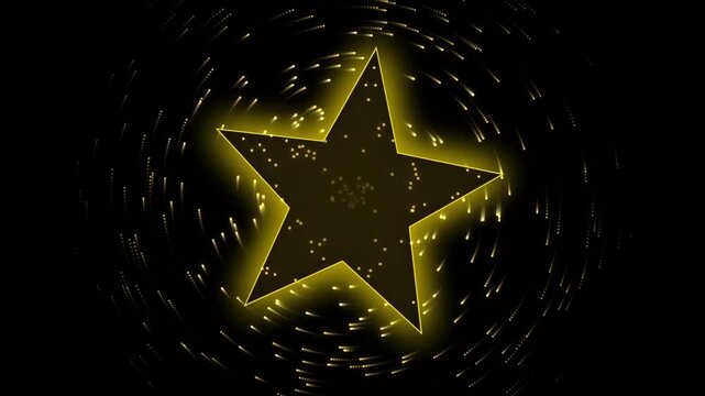 Golden glowing star motion background, glowing particle sparkle light effect animation, shining award star backdrop