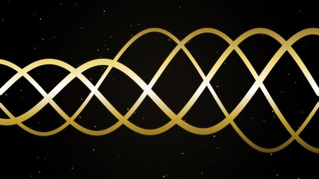 Abstract golden wave pattern with glowing particles on a dark background