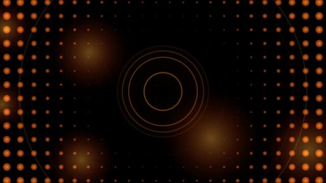 Glowing gold led light grid stage background, abstract dot matrix video loop for concert visual, dark orange flare screen overlay for event stage