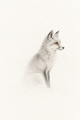 Fototapeta premium Minimalist Arctic Fox Illustration with Orange Eyes and Dissolving Ink Effect