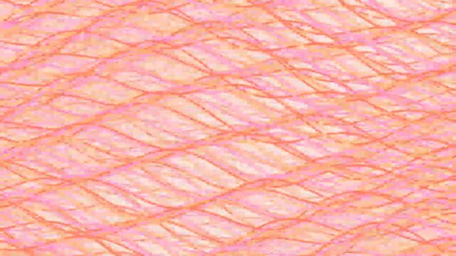 Hand drawn abstract background with vibrant orange and pink wavy mesh lines.