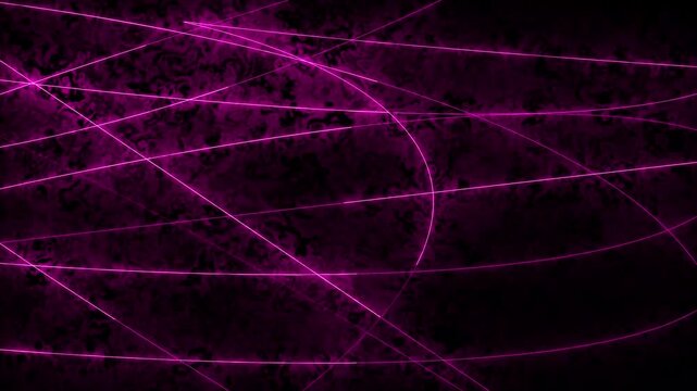Neon light trails creating abstract patterns in dark setting.Dynamic footage of vibrant pink neon light trails forming abstract geometric patterns in a dark, textured forest environment.