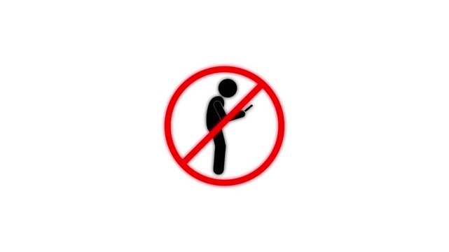 No smartphone zone sign: prohibited mobile phone use symbol animation cell phone