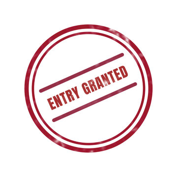 Red circular entry granted stamp with bold text