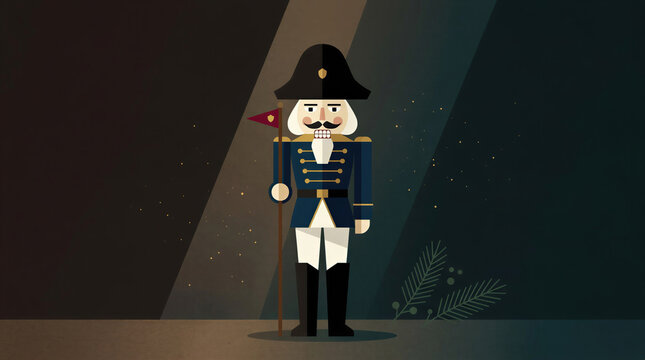 Nutcracker character with a flag in a colorful, minimalistic style  
