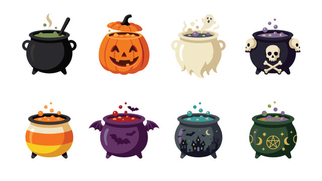 Halloween cauldron flat vector illustration with potion and magic theme