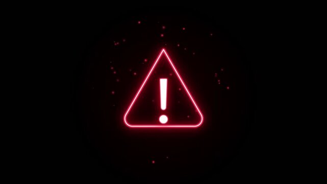 Red neon warning triangle icons flashing on black background