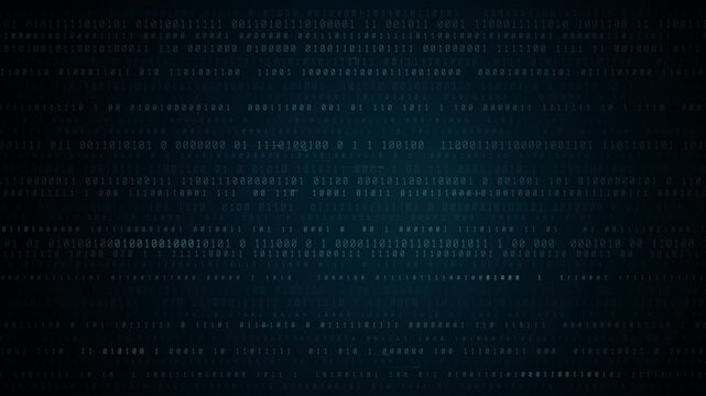 Abstract Binary Code Data Stream Flowing Dark Blue Digital Background