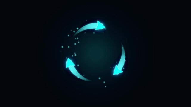 Glowing blue circular arrows indicating process flow on dark background