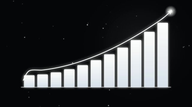 Glowing white financial bar charts rising upwards on black space