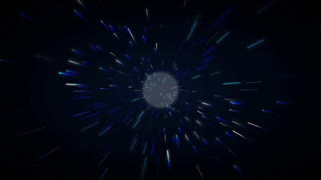 A 10-second seamless loop motion graphic featuring an exhilarating hyperspace jump through a cosmic lightspeed tunnel. Glowing star streaks accelerate toward the camera from a central vanishing point,
