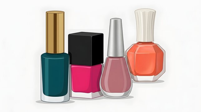 Set of colorful nail polish bottles in vector style