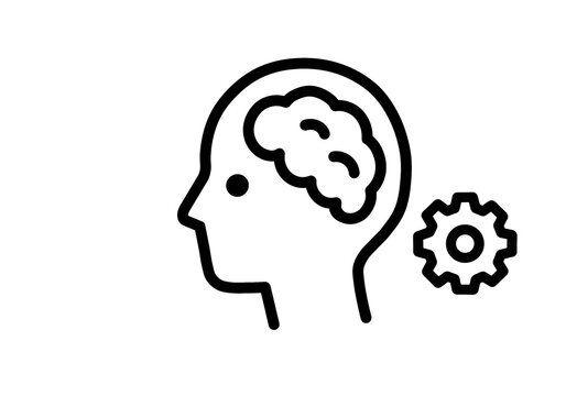 Head with brain icon and a gear for thinking and process