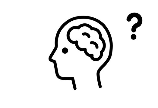 Head with brain icon and a question mark for wondering