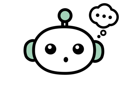 Cute green robot face icon with a thinking bubble