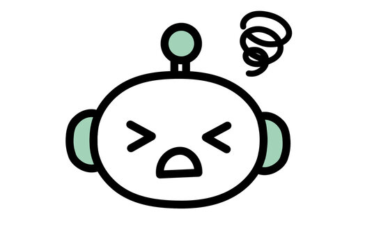 Cute green robot face icon with a dizzy expression