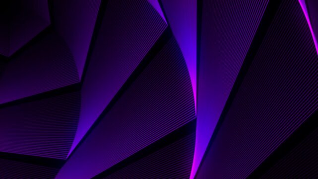 Abstract dark purple low poly geometric line background motion. Modern violet polygonal wireframe structure animation. Futuristic glowing neon purple facet backdrop.