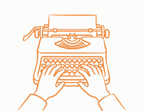 Vintage Typing Experience: Hands actively typing on an old-fashioned mechanical typewriter, complete with paper in the carriage, evoking a sense of nostalgia and creative process.