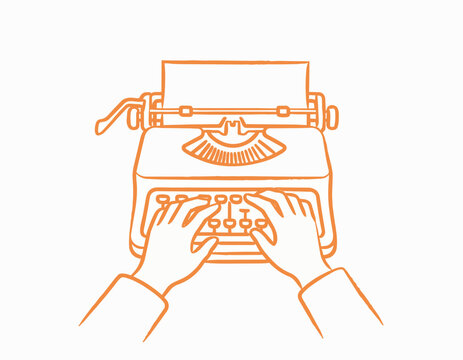Vintage Typewriter Keys: Close-up of hands typing on an old-fashioned mechanical typewriter, evoking a sense of nostalgia and creative process.