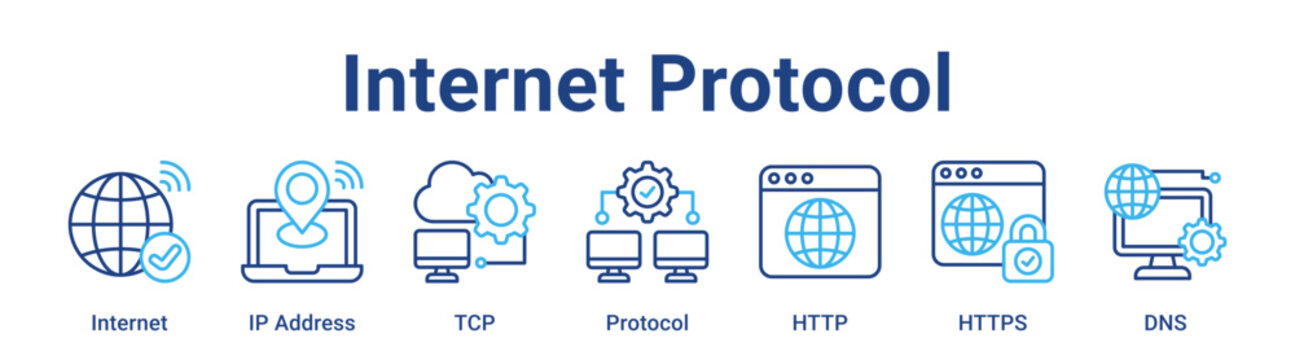 Internet Protocol web banner icon vector illustration concept for technology with icon of Internet, IP Address, TCP, Protocol, HTTP.