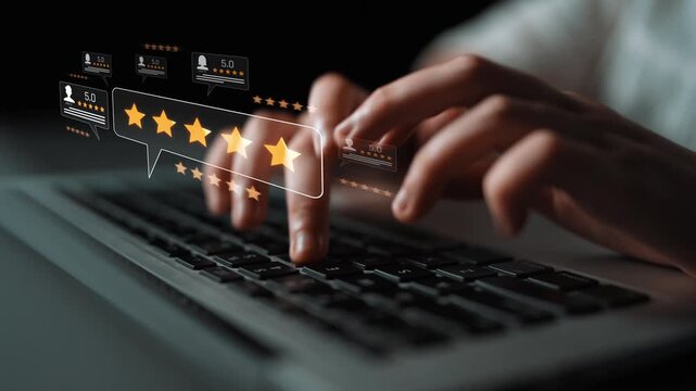 Customer centric review and rating system support product review, digital rating concept, and customer give good trust by visualizing people choice through stars and feedback content technology Marrow