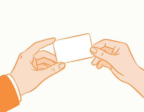 Handing Over a Blank Card: Two hands exchange a blank white card, suggesting a transfer of information, introduction, or a blank slate for ideas.