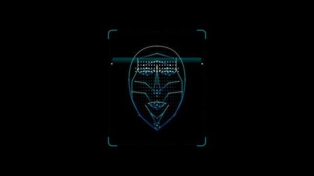 Biometric facial recognition and face ID scanning animation