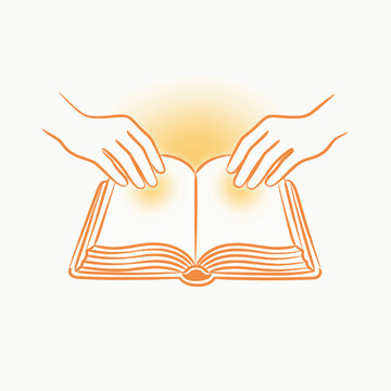 Illuminated Knowledge: Two hands open a book, with glowing light emanating from its pages, symbolizing discovery, learning, and enlightenment.