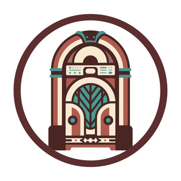 Vintage jukebox logo in circle with brown and green colors decorative music