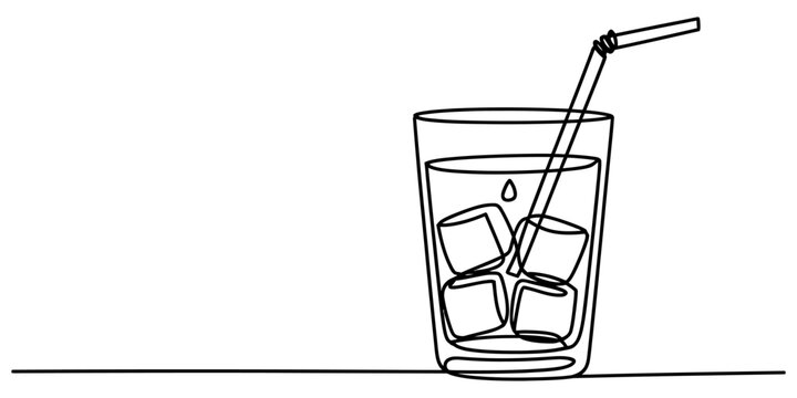 Glass of cold beverage with ice cubes and straw for refreshing drink design concept isolated on solid white background art.