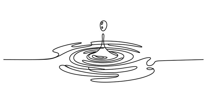 Continuous single line drawing of a water drop falling into a liquid ripple
