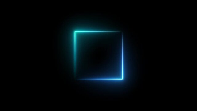 glowing neon light. square frame royal blue color animation neon light on black background. Abstract glowing neon frame rectangle icon on transparent background