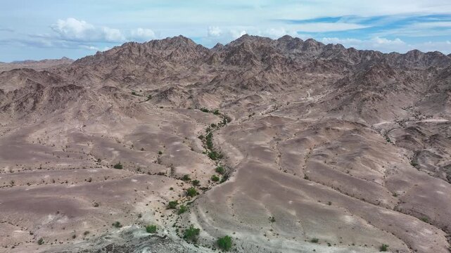 drone panning movement across rocky peaks at various distances near the Cargo Muchacho mountains 