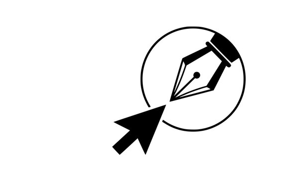 Creative Fountain Pen and Direction Arrow Icon for Writing, Navigation, Editing, Publishing, Design, and Digital Applications