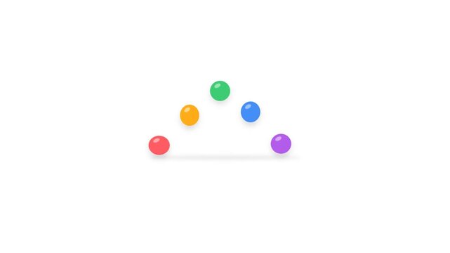 Colorful Five Balls Loading Animation with Smooth Bouncing Motion on White Background, Colorful Loading Indicator, Progress Animation and Minimalist UI Design