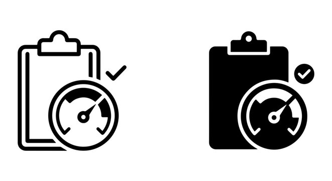 Performance Checklist Icons, Speedometer Gauge Meter, Quality Control Symbols, Vector Graphic Elements