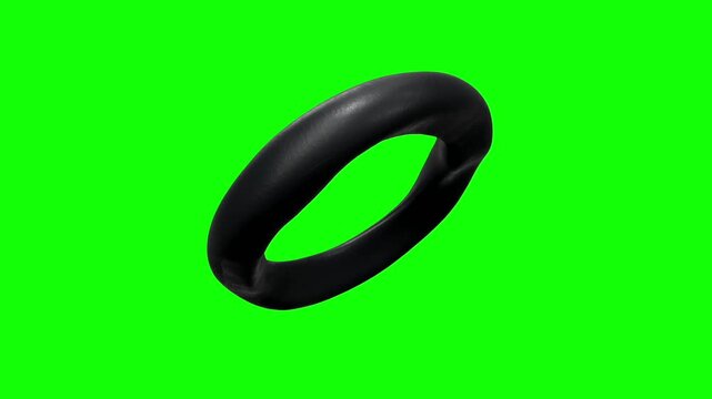 deflated spinning 3d tube isolated on green screen video. rubber.