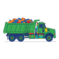 Green Heavy Duty Dump Truck Flat Vector Illustration with Debris © rizal