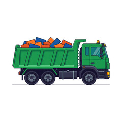 Green Heavy-Duty Dump Truck Side Profile Vector Illustration © rizal