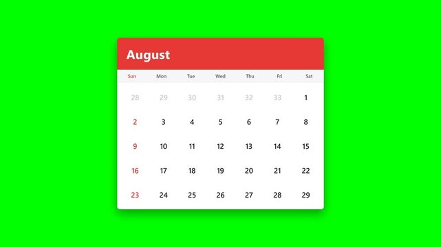 Monthly Calendar Flipping Through All Months on Green Screen Background
