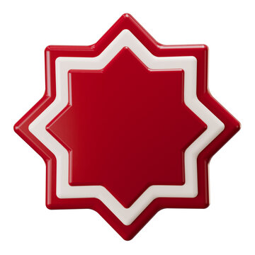 3D Glossy Red and White Rub el Hizb Islamic Star Icon