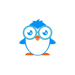 Fototapeta premium A cute penguin vector illustration with a simple cartoon design, featuring a light blue outline and a playful, child-friendly look. Isolated on a white background, it's perfect for nursery designs, ch
