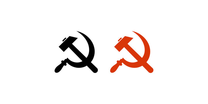 Hammer and sickle communist symbol in black and red colors on a transparent background.