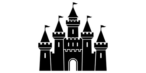 Royal medieval castle silhouette icon isolated on transparent background for historical architecture branding design. © Akash