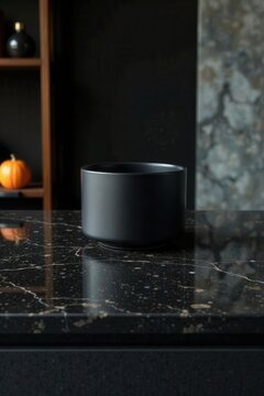 Sleek black marble countertop showcasing product , design, scene