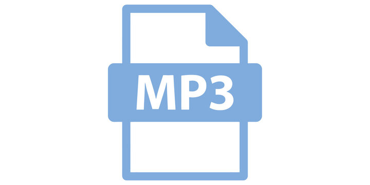 Light blue mp3 audio file format icon isolated on transparent background for digital music storage management use.
