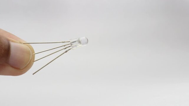 Tricolor led with multiple wire leads used in multicolor indicator electronic projects close up view