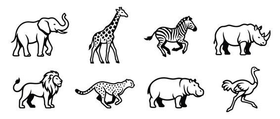 Fototapeta premium African Safari Animals Collection Isolated Vector Illustrations