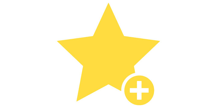 Yellow star icon with addition symbol creates decorative graphic element for ratings and prioritized task lists.
