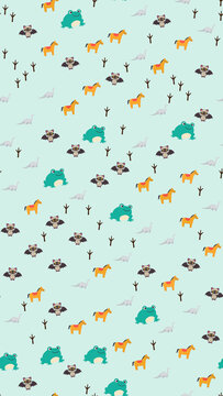 Cute cartoon animals and dinosaurs pattern